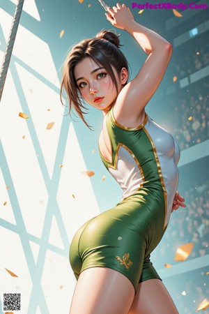 A woman in a bathing suit is dancing in front of a crowd.