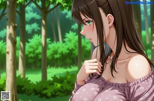 A naked anime girl in a plaid shirt posing for the camera.