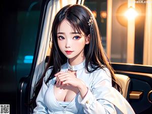 A woman in a white bra top and black skirt sitting on the floor.