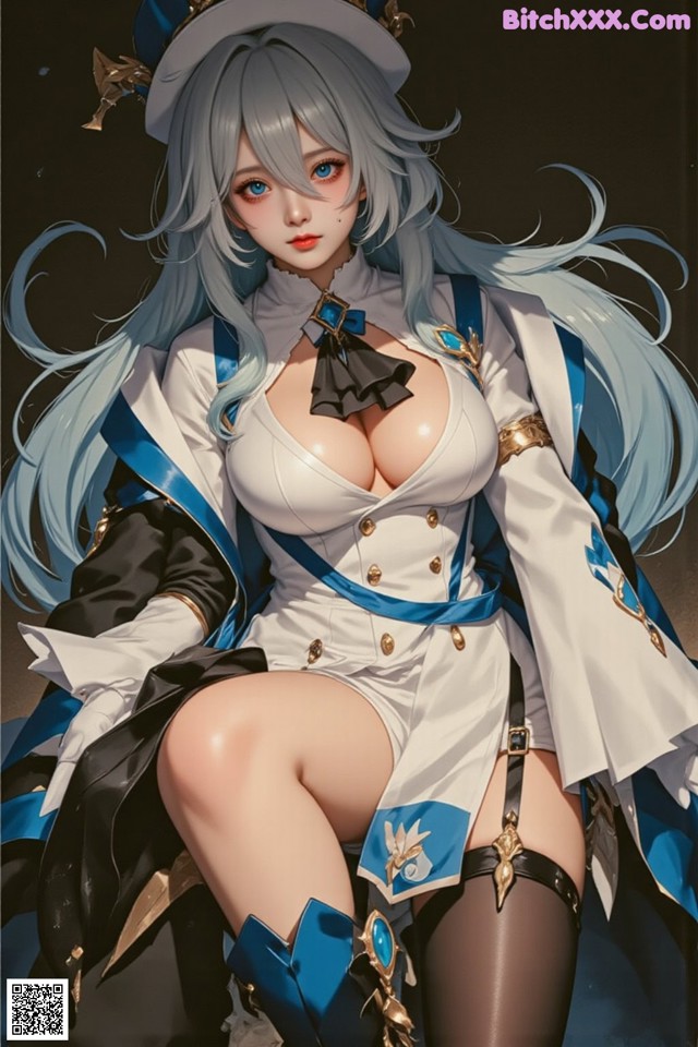Hentai - Luminous Charm of the Aquatic Enchantress Set.2 20250126 Part 9 No.567a94 A woman in a white and blue outfit sitting on a chair.