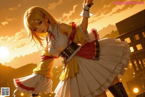 A woman in a maid outfit posing for a picture.