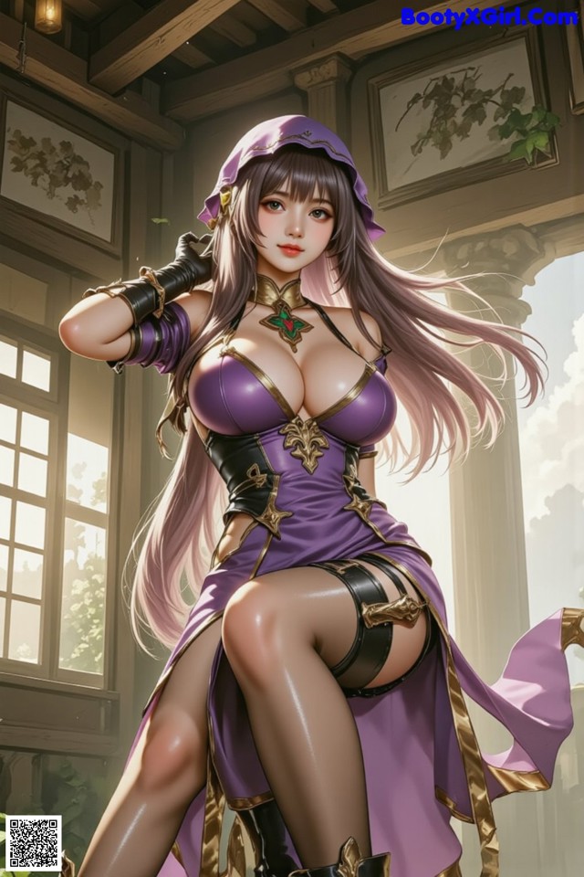 Hentai - The Velvet Nightfolds Embrace Her Regal Presence Set.1 20250104 Part 15 No.d91a19 A woman in a purple outfit is posing for a picture.